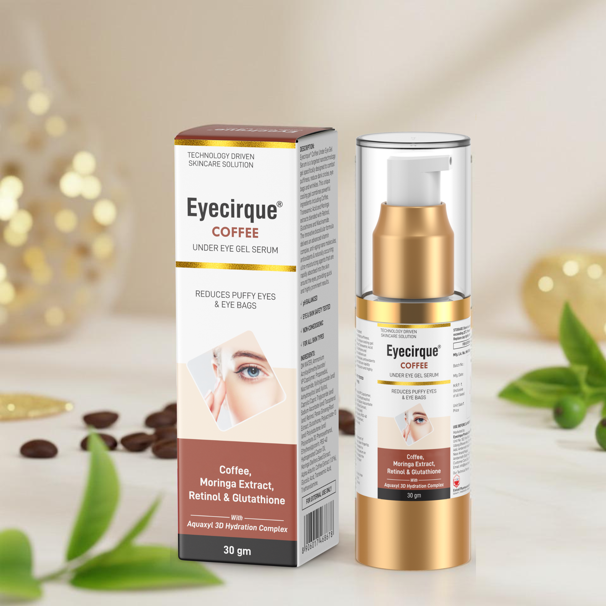 Coffee Under Eye Gel Serum for Dark Circles, Puffy Eyes, Eye Bags & Wrinkles
