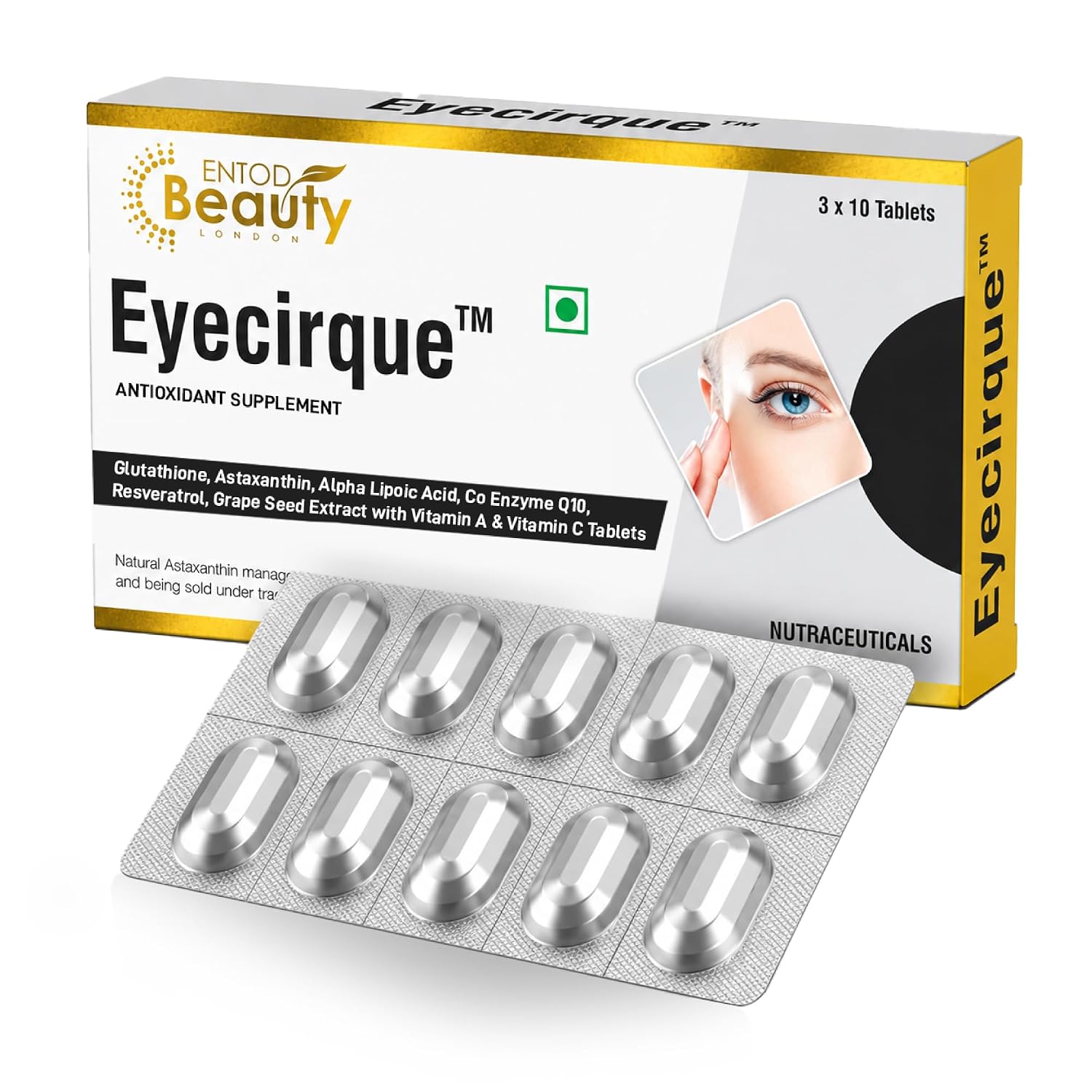 Eyecirque Skin Brightening & Antioxidant Supplement | Glutathione, Natural Astaxanthin (AstaReal® 4%), Alpha Lipoic Acid, Grape Seed Extract, Vitamins A & C | Radiant, Youthful, Firm Skin