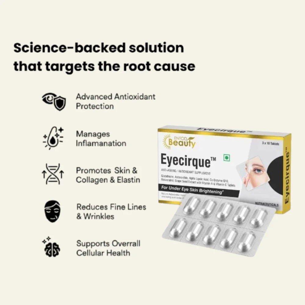 Eyecirque Skin Brightening & Antioxidant Supplement | Glutathione, Natural Astaxanthin (AstaReal® 4%), Alpha Lipoic Acid, Grape Seed Extract, Vitamins A & C | Radiant, Youthful, Firm Skin