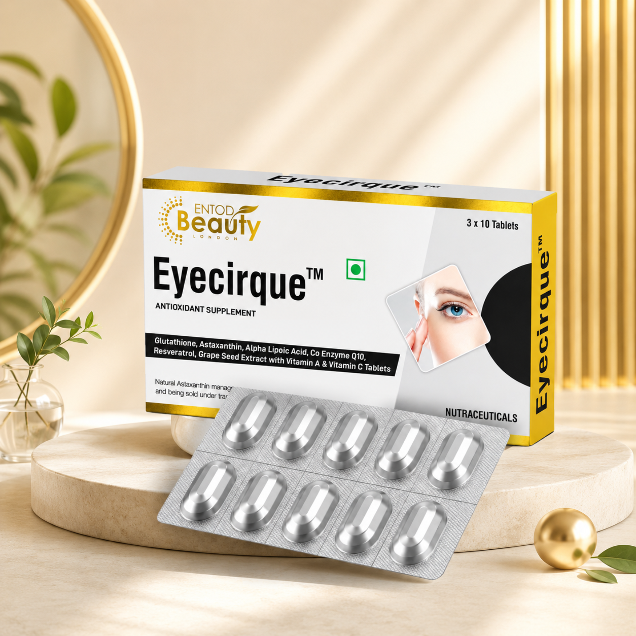 Eyecirque Skin Brightening & Antioxidant Supplement | Glutathione, Natural Astaxanthin (AstaReal® 4%), Alpha Lipoic Acid, Grape Seed Extract, Vitamins A & C | Radiant, Youthful, Firm Skin