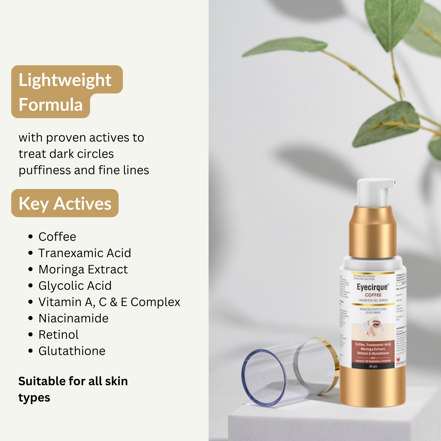 Eyecirque Coffee Under Eye Gel Serum – Coffee infused gel for Dark Circles, Puffy Eyes, Eye Bags & Wrinkles